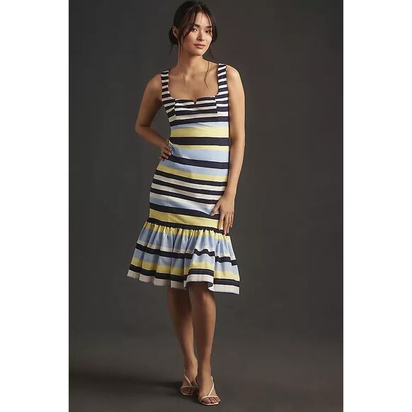 Maeve Sleeveless Square-Neck Flutter-Hem Midi Dress L - Picture 1 of 10
